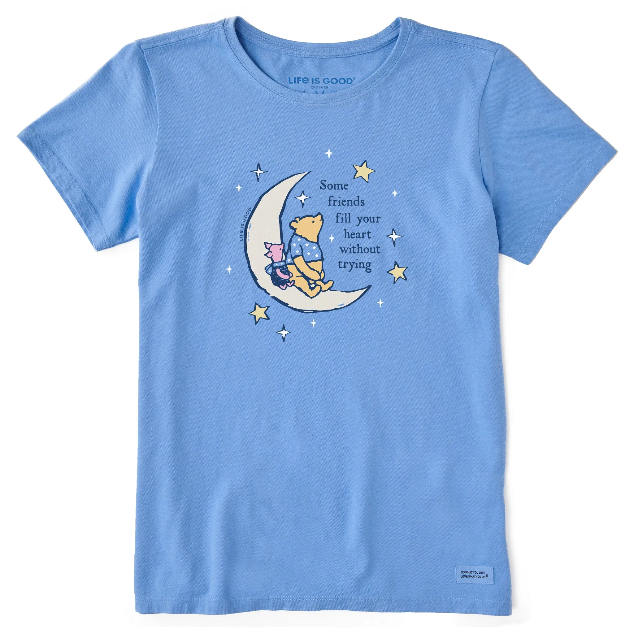 Women's Crescent Moon Winnie and P Short Sleeve Tee Life is Good