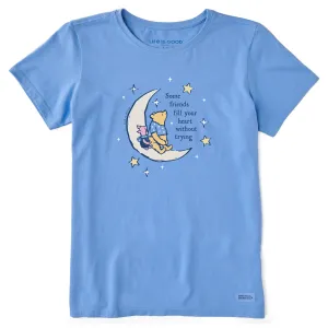 Women's Crescent Moon Winnie and P Short Sleeve Tee Life is Good