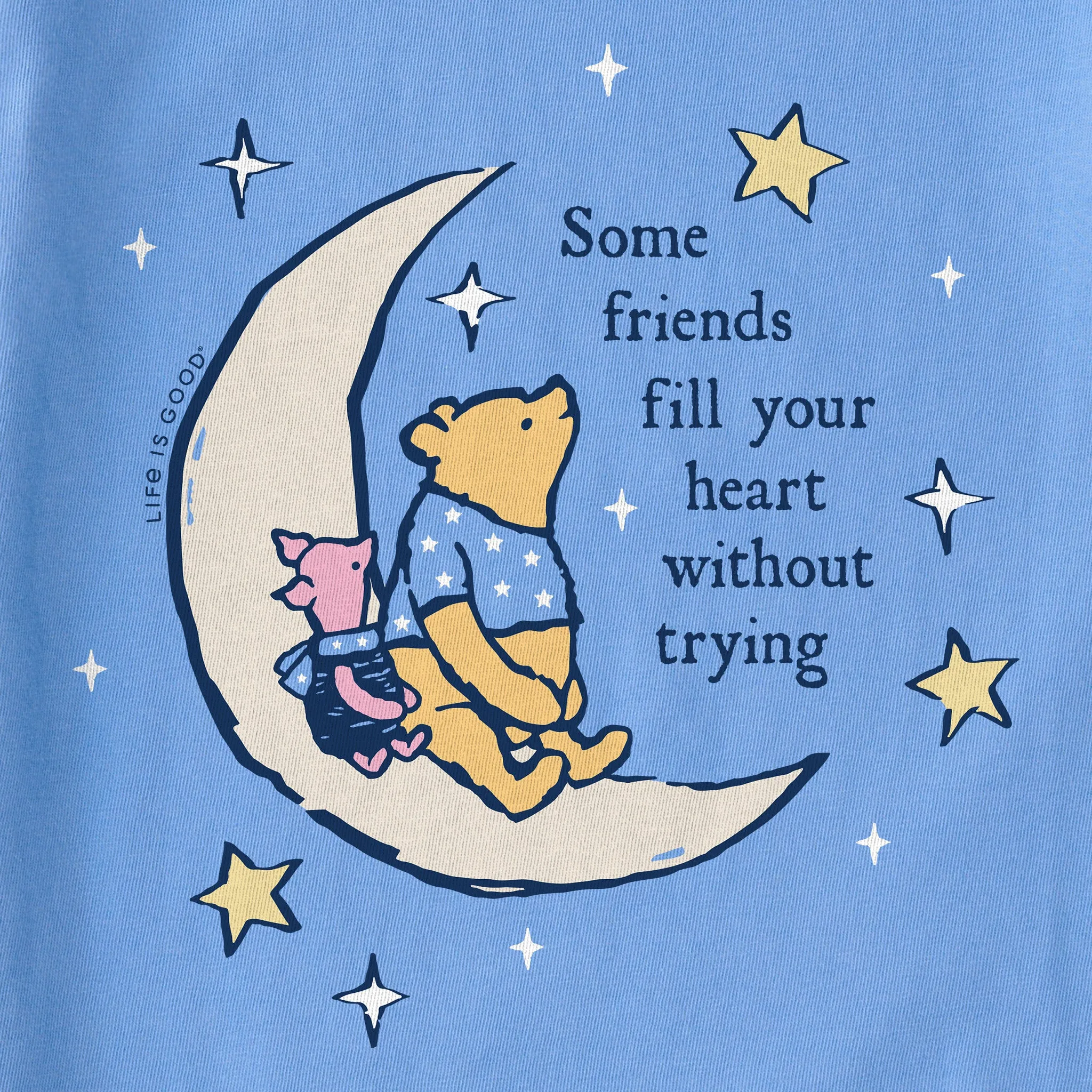 Women's Crescent Moon Winnie and P Short Sleeve Tee Life is Good