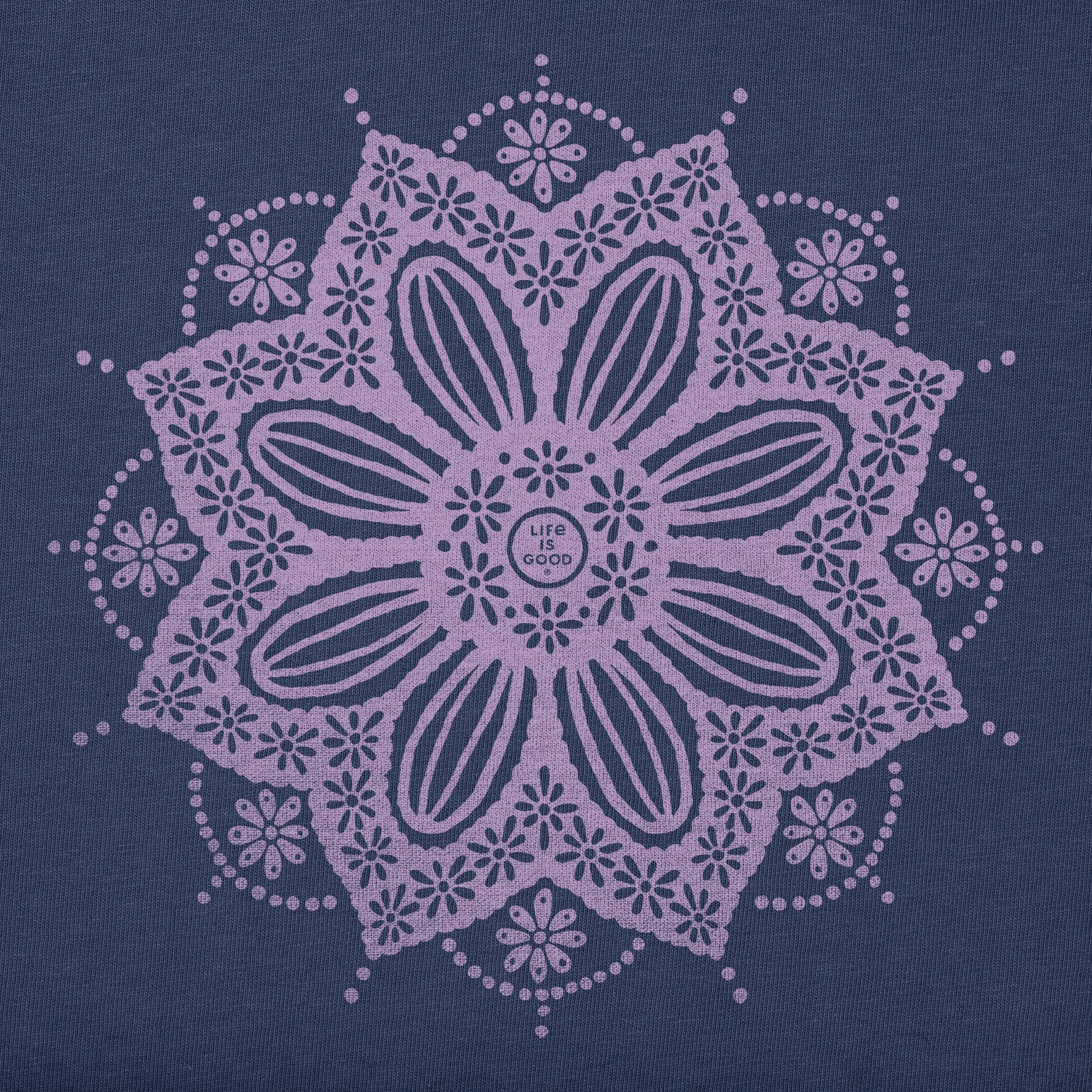 Women's Crochet Mandala Daisy Short Sleeve Crusher Tee Life is Good