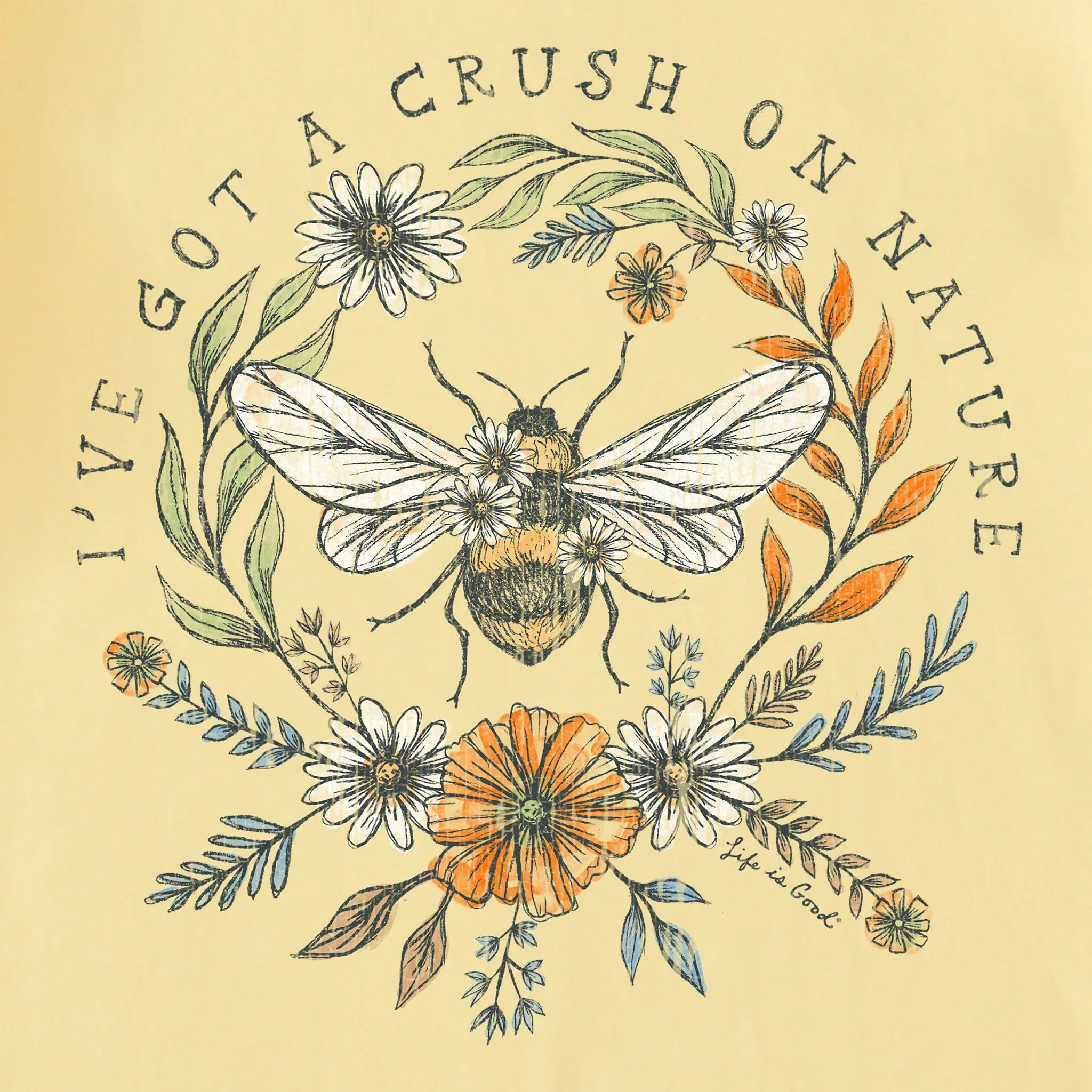 Women's Crush on Nature Bee Short Sleeve Crusher Vee Life is Good