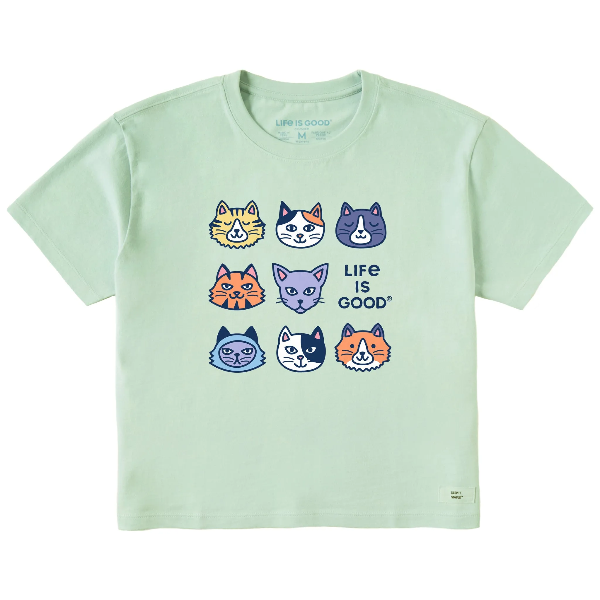 Women's Cute Cats Short Sleeve Crusher Boxy Tee Life is Good