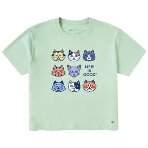 Women's Cute Cats Short Sleeve Crusher Boxy Tee Life is Good