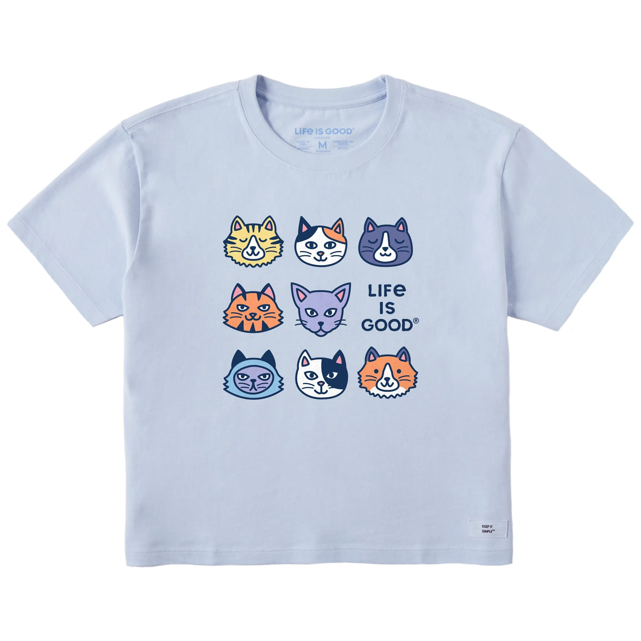 Women's Cute Cats Short Sleeve Crusher Boxy Tee Life is Good