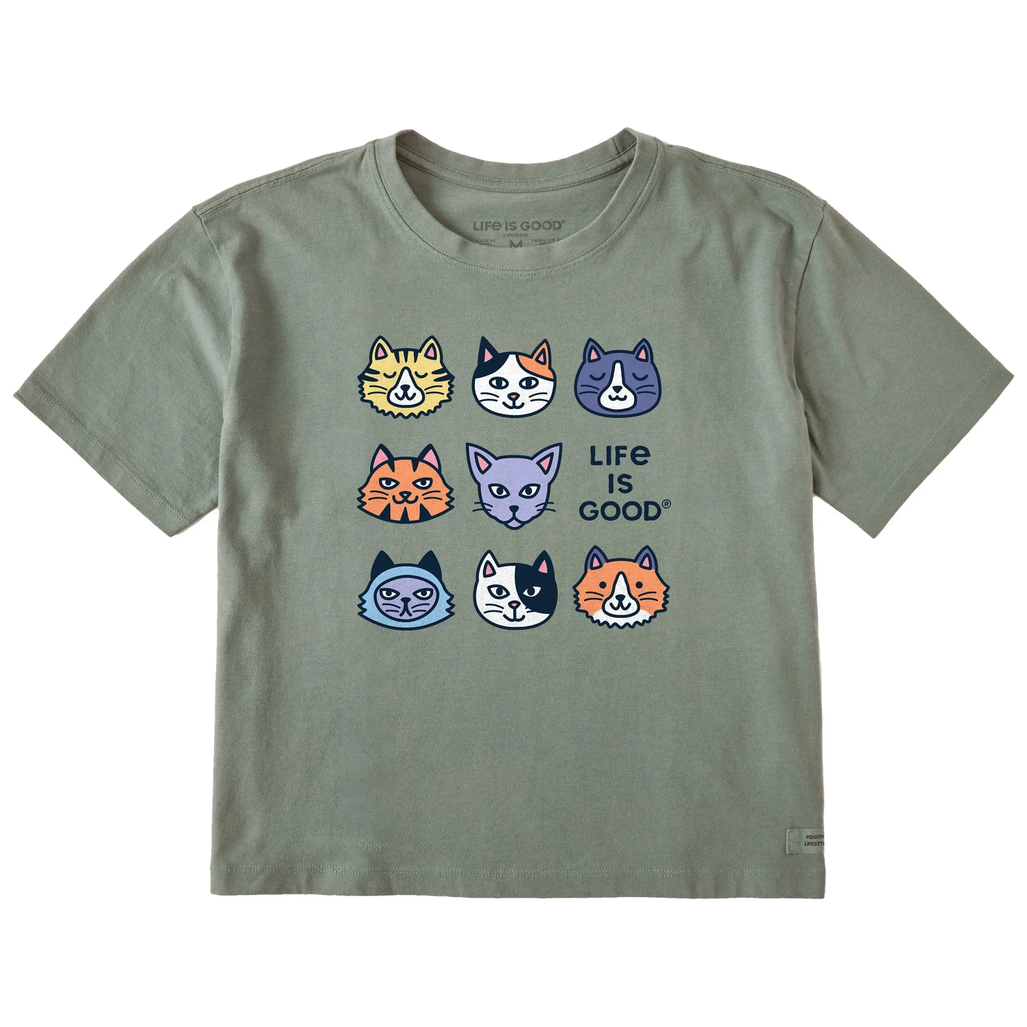 Women's Cute Cats Short Sleeve Crusher Boxy Tee Life is Good