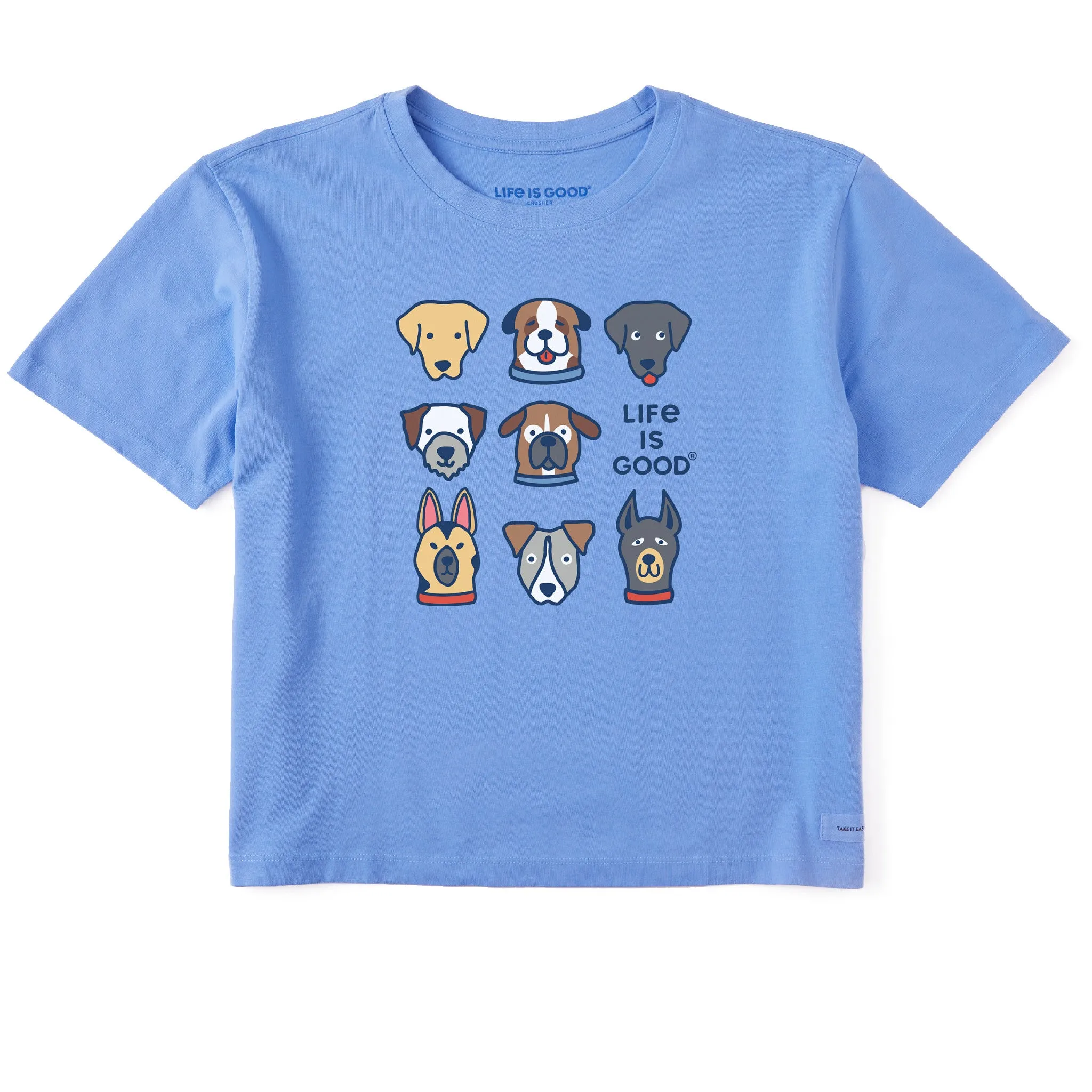 Women's Cute Dogs Short Sleeve Crusher Boxy Tee Life is Good