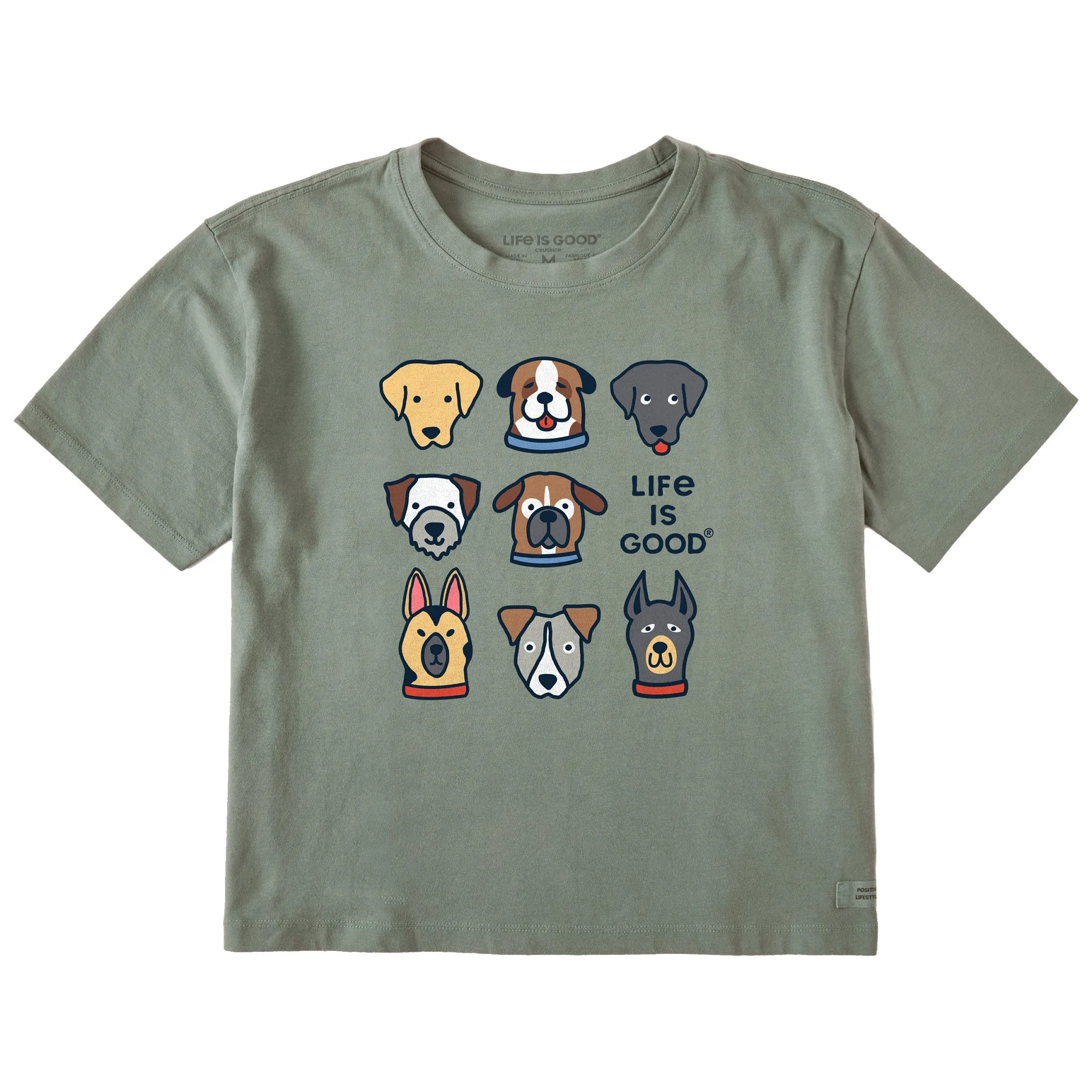 Women's Cute Dogs Short Sleeve Crusher Boxy Tee Life is Good