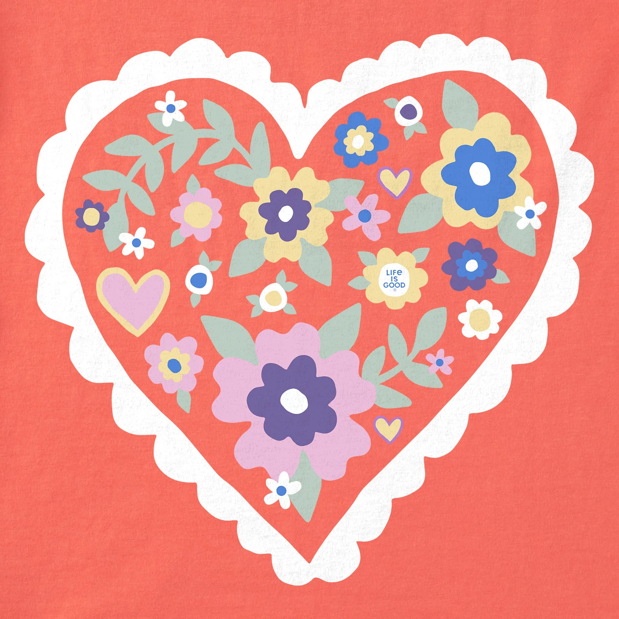 Women's Cute Flower Heart Short Sleeve Crusher-LITE Vee Life is Good
