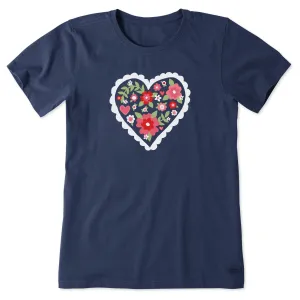 Women's Cute Flower Heart Short Sleeve Tee Life is Good