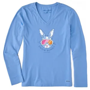 Women's Cute Snow Bunny Long Sleeve Crusher Vee Life is Good