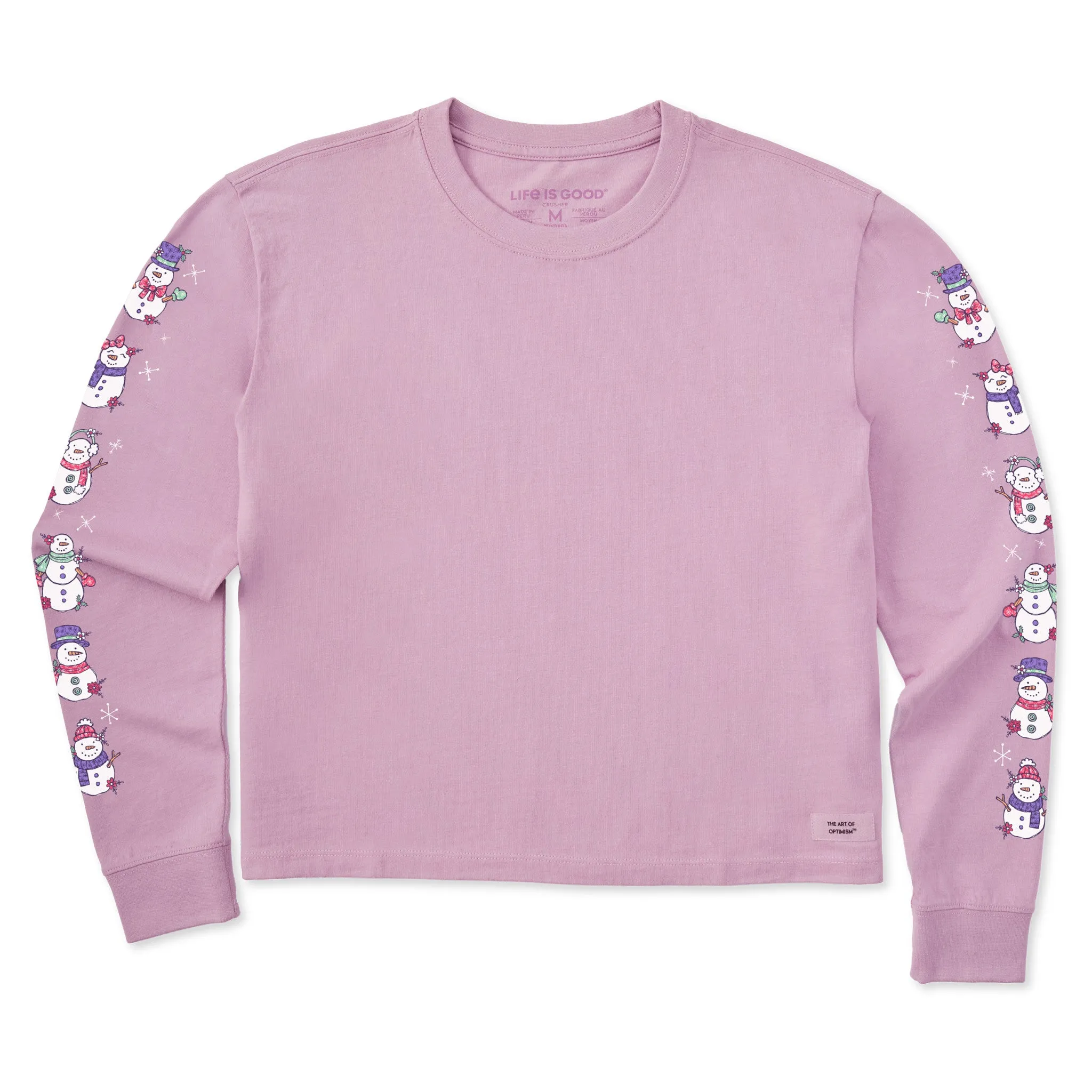 Women's Cute Snowmen Long Sleeve Crusher Boxy Tee Life is Good