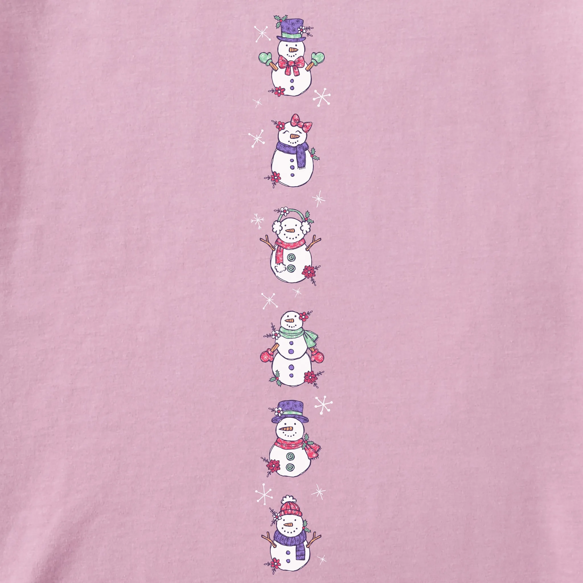 Women's Cute Snowmen Long Sleeve Crusher Boxy Tee Life is Good