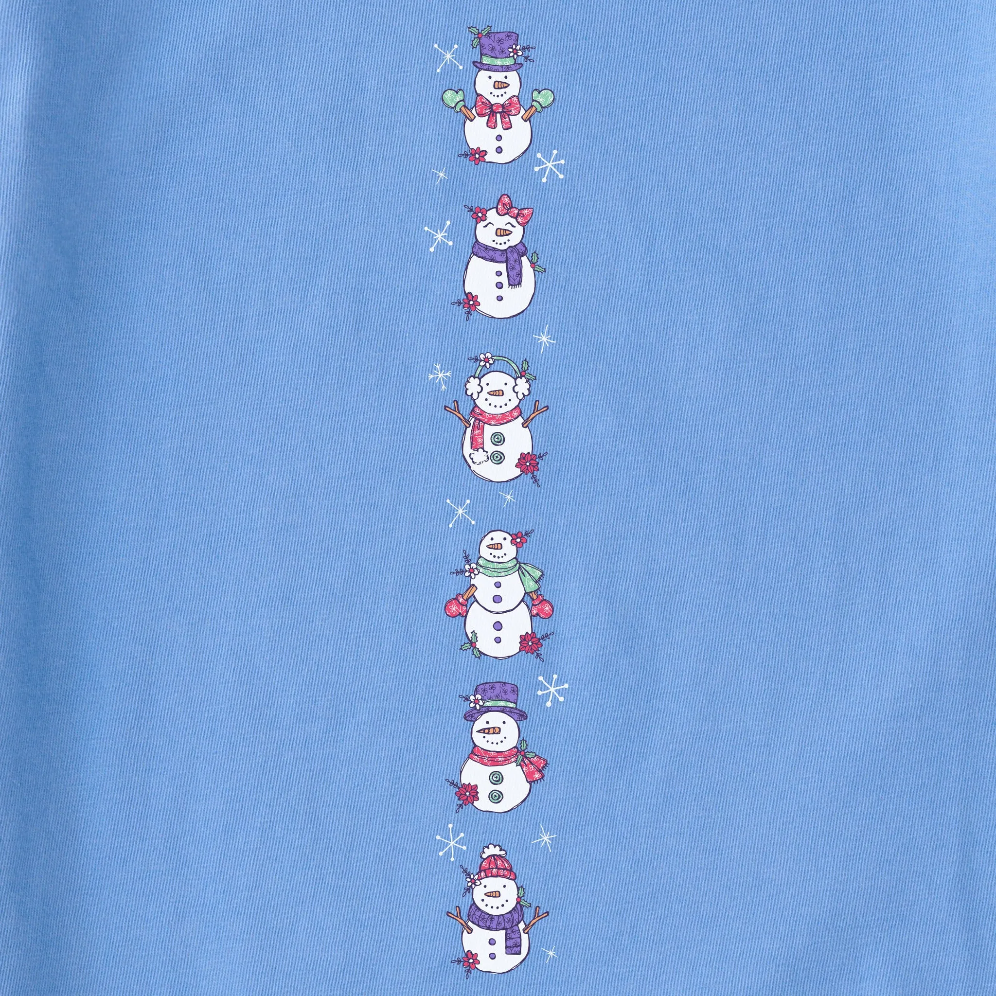 Women's Cute Snowmen Long Sleeve Crusher Boxy Tee Life is Good