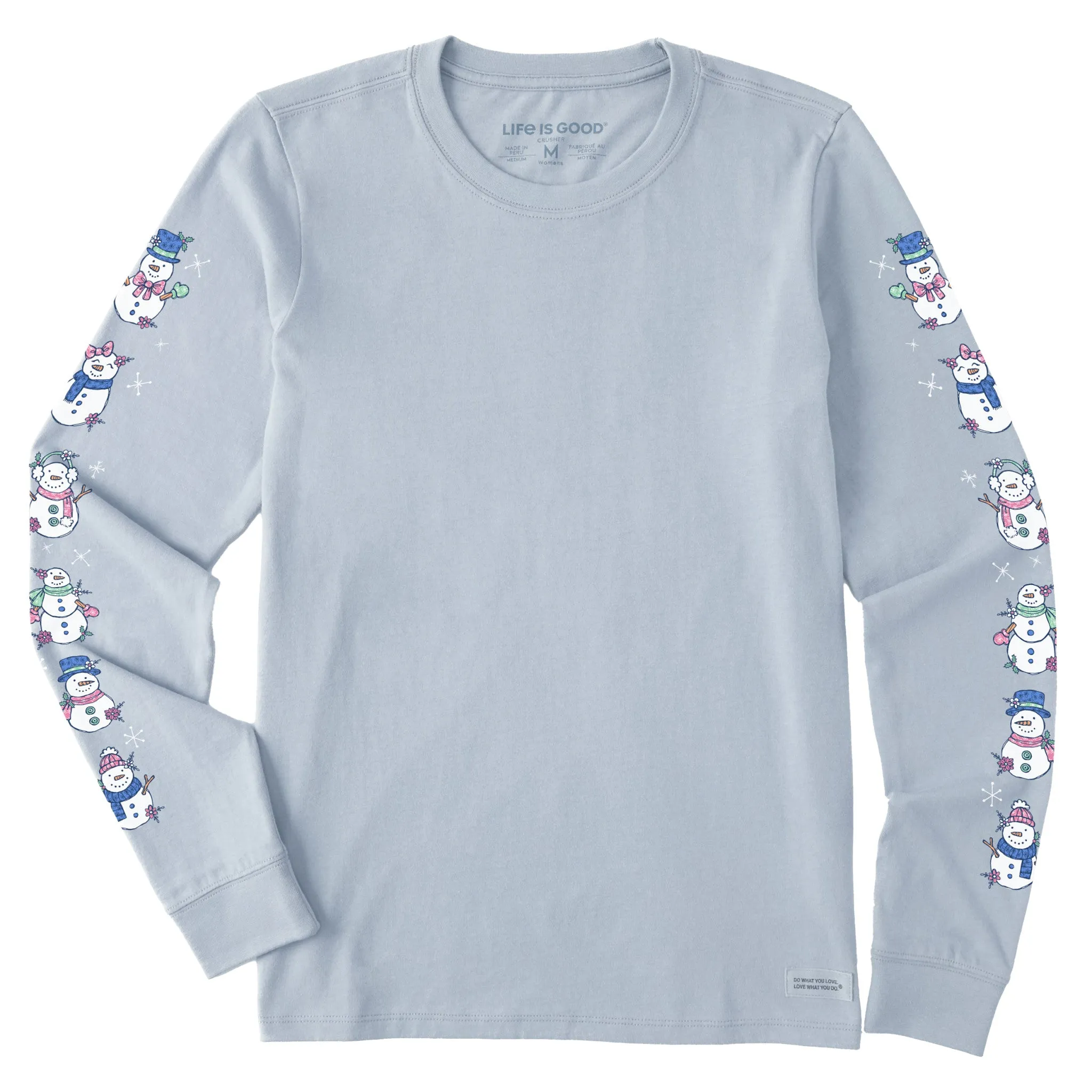 Women's Cute Snowmen Long Sleeve Crusher Tee Life is Good