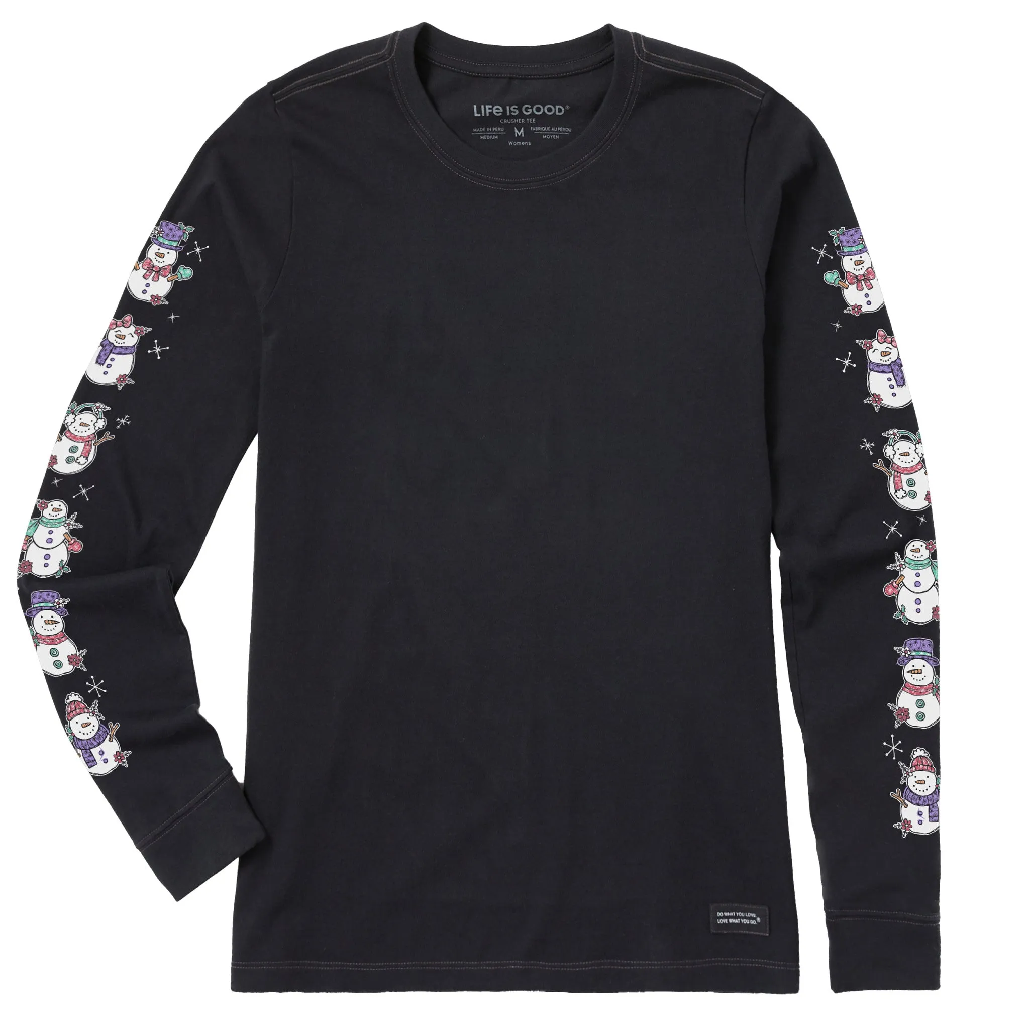 Women's Cute Snowmen Long Sleeve Crusher Tee Life is Good
