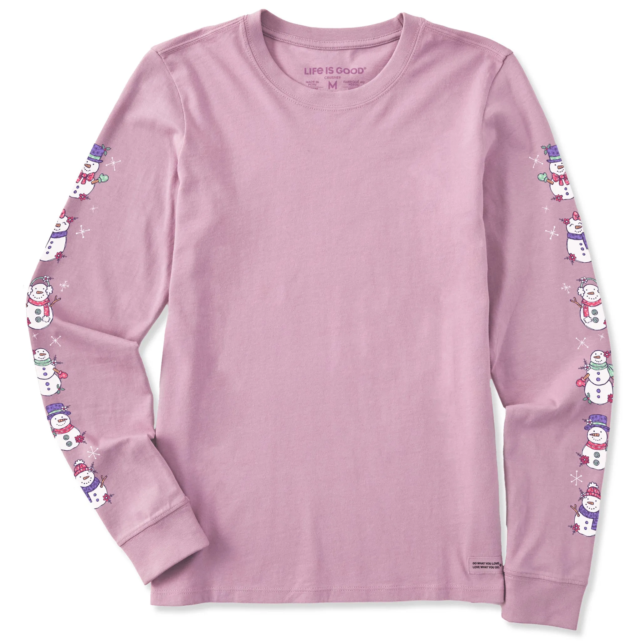 Women's Cute Snowmen Long Sleeve Crusher Tee Life is Good