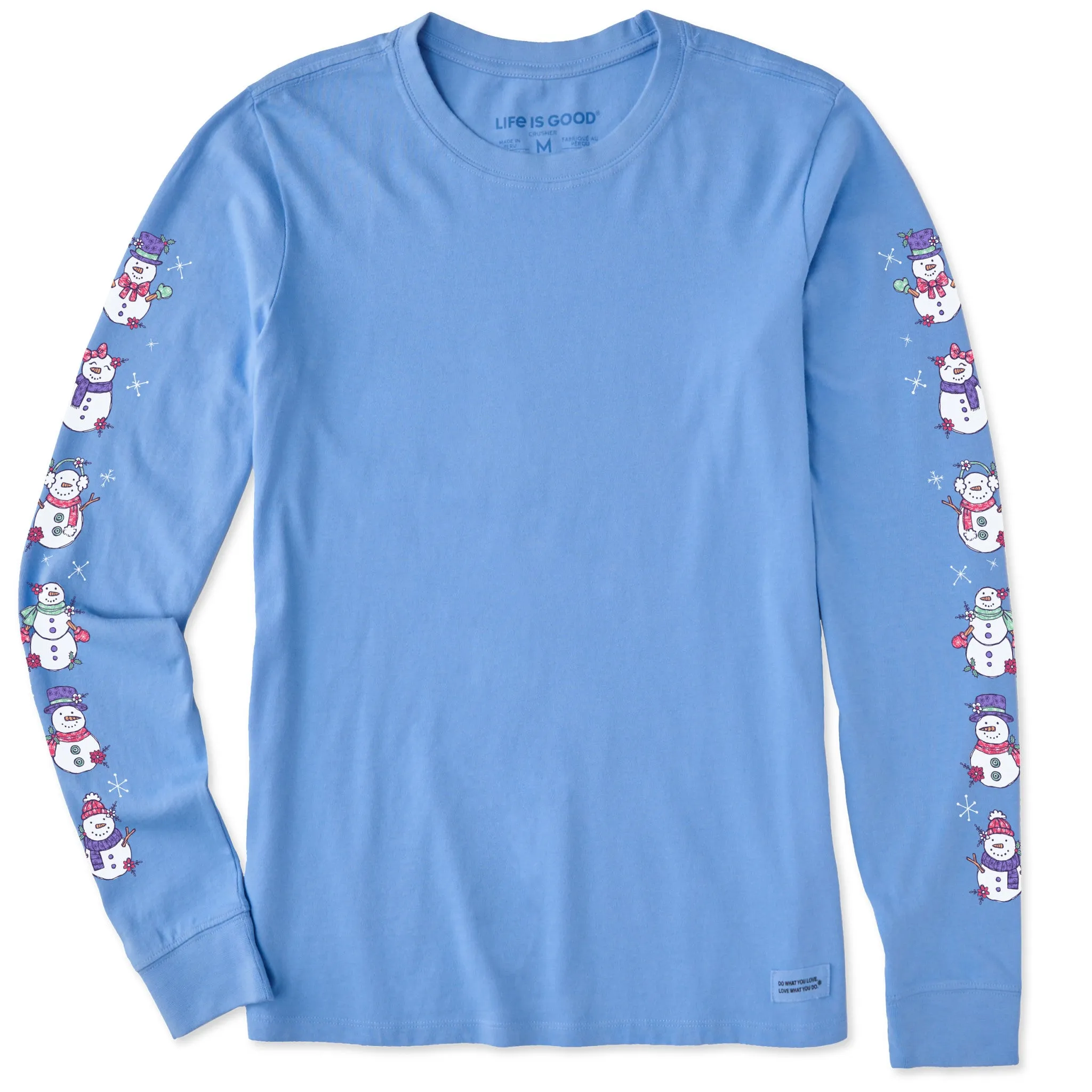 Women's Cute Snowmen Long Sleeve Crusher Tee Life is Good