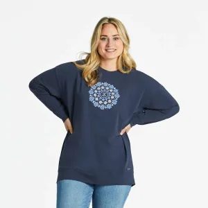 Women's Daisies Mandala Crusher-FLEX Oversized Crew Life is Good