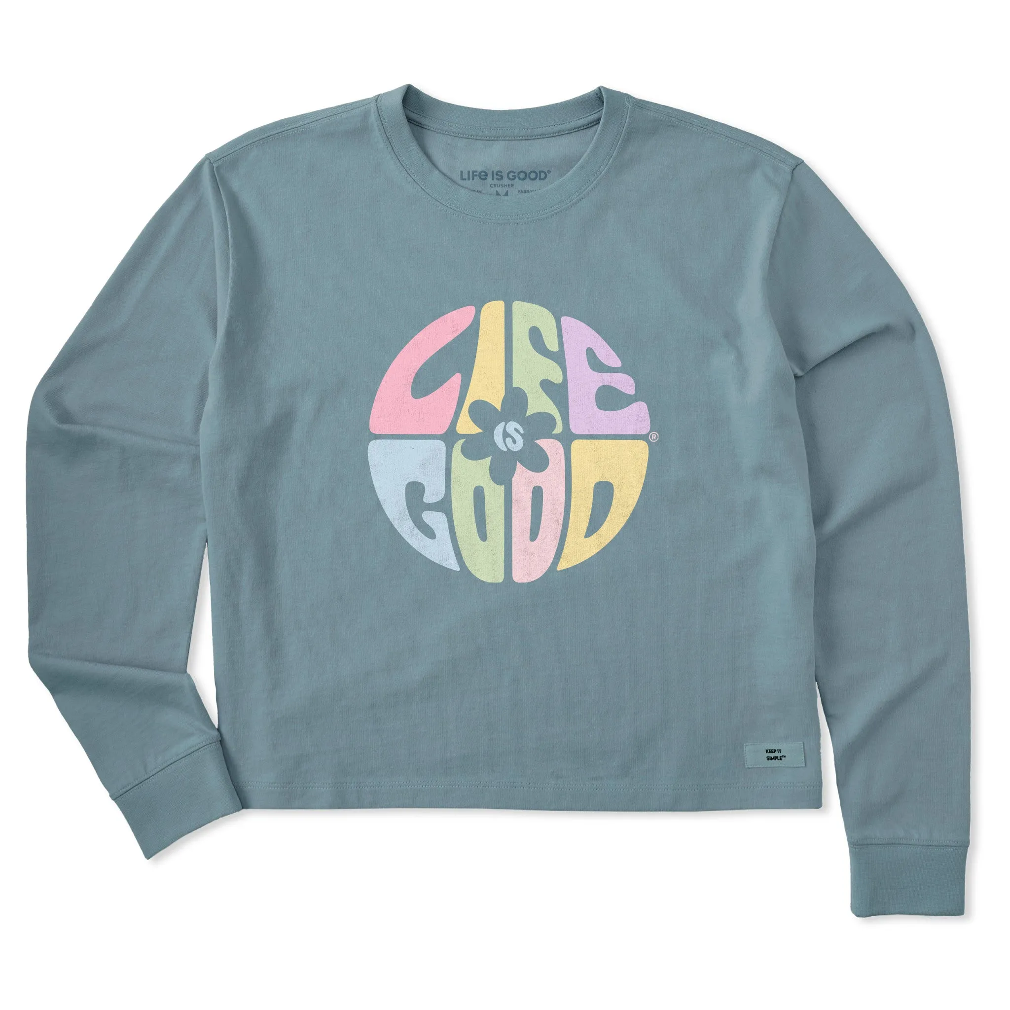 Women's Daisy Circle Psychedelic Long Sleeve Crusher Boxy Tee Life is Good
