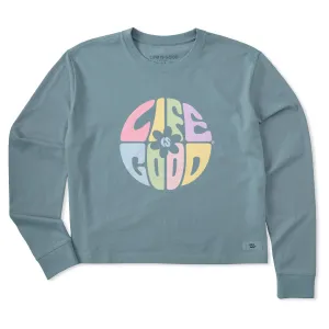 Women's Daisy Circle Psychedelic Long Sleeve Crusher Boxy Tee Life is Good