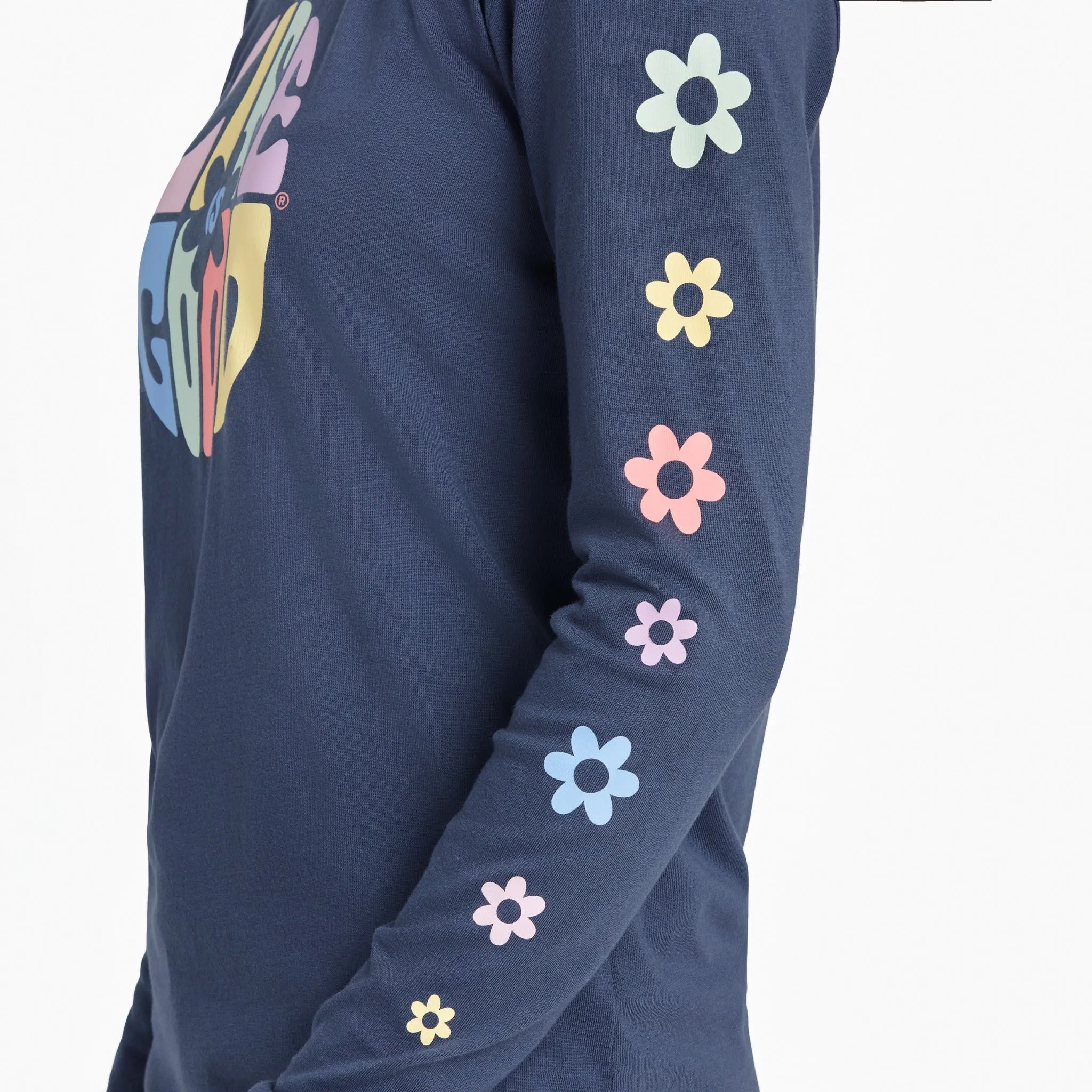 Women's Daisy Circle Psychedelic Long Sleeve Crusher Tee Life is Good