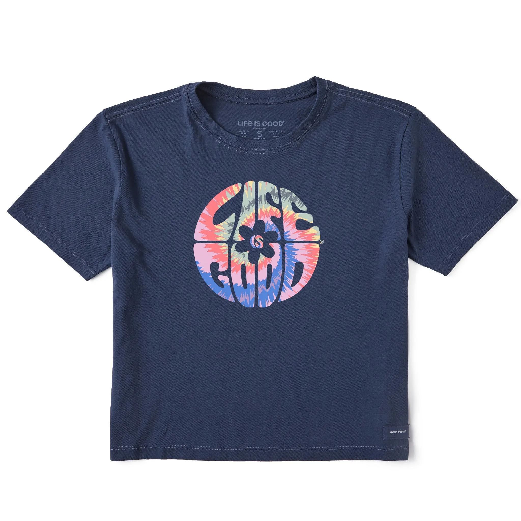 Women's Daisy Circle Tie Dye Short Sleeve Crusher Boxy Tee Life is Good