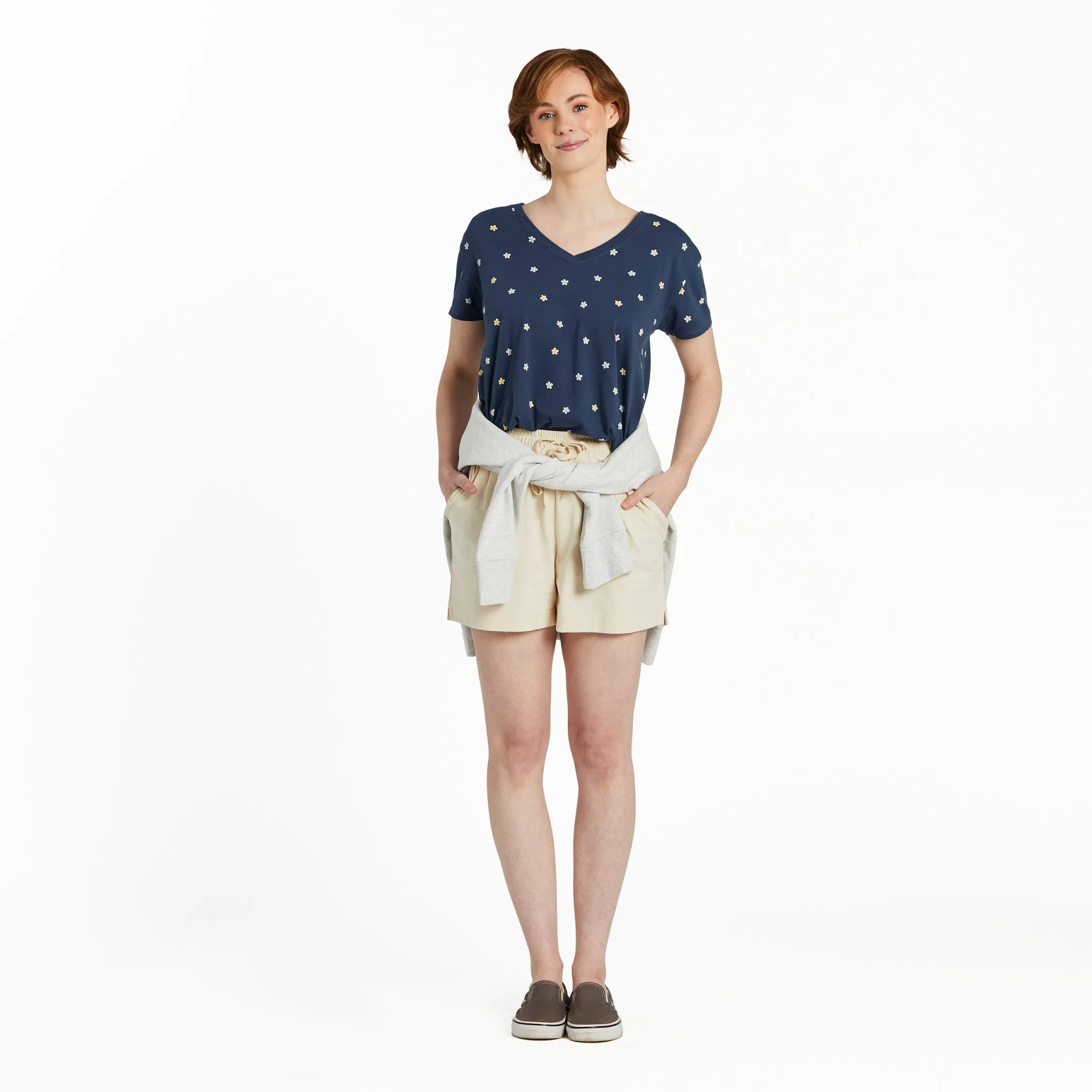 Women's Daisy Ditsy Pattern Crusher-LITE Easy Vee Life is Good