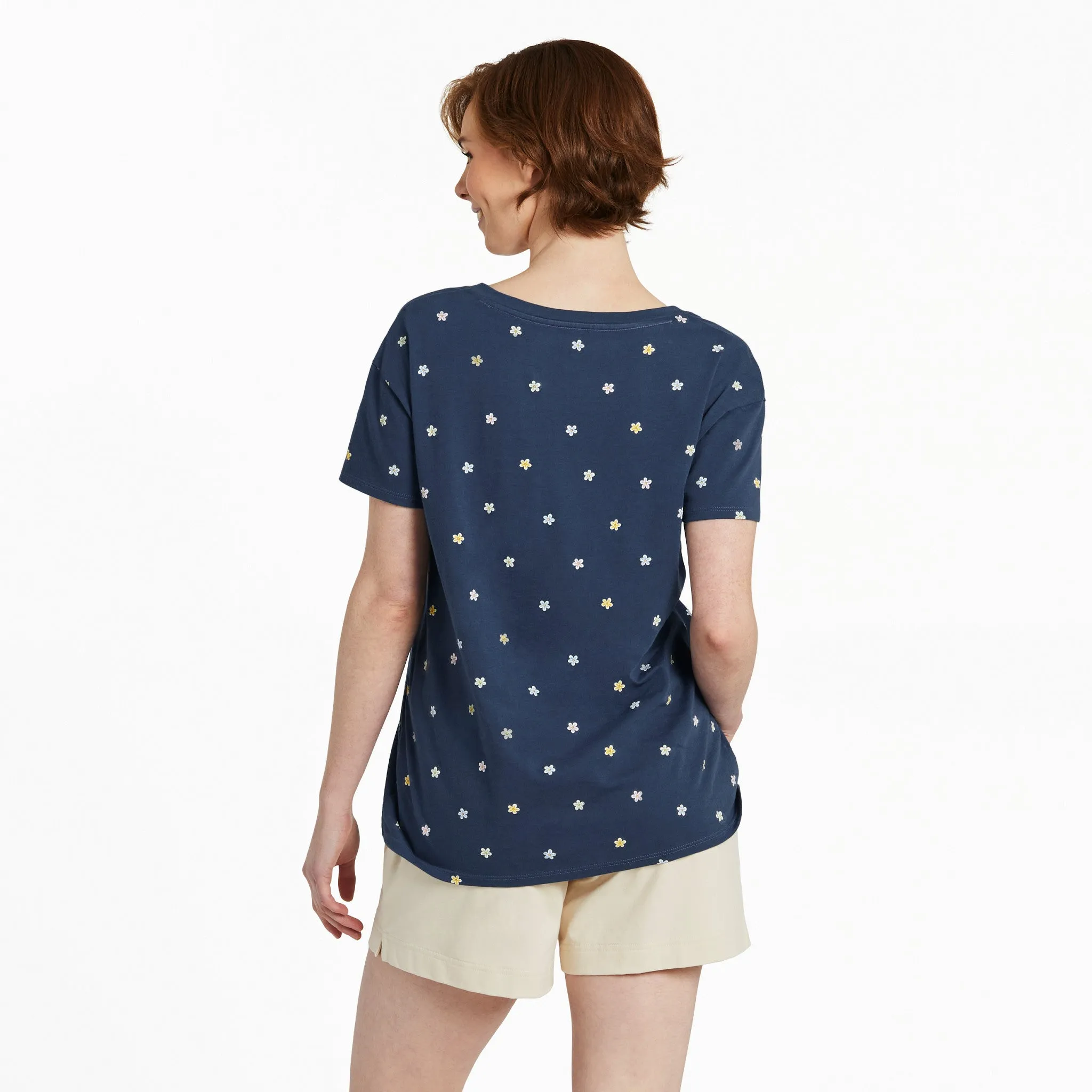 Women's Daisy Ditsy Pattern Crusher-LITE Easy Vee Life is Good