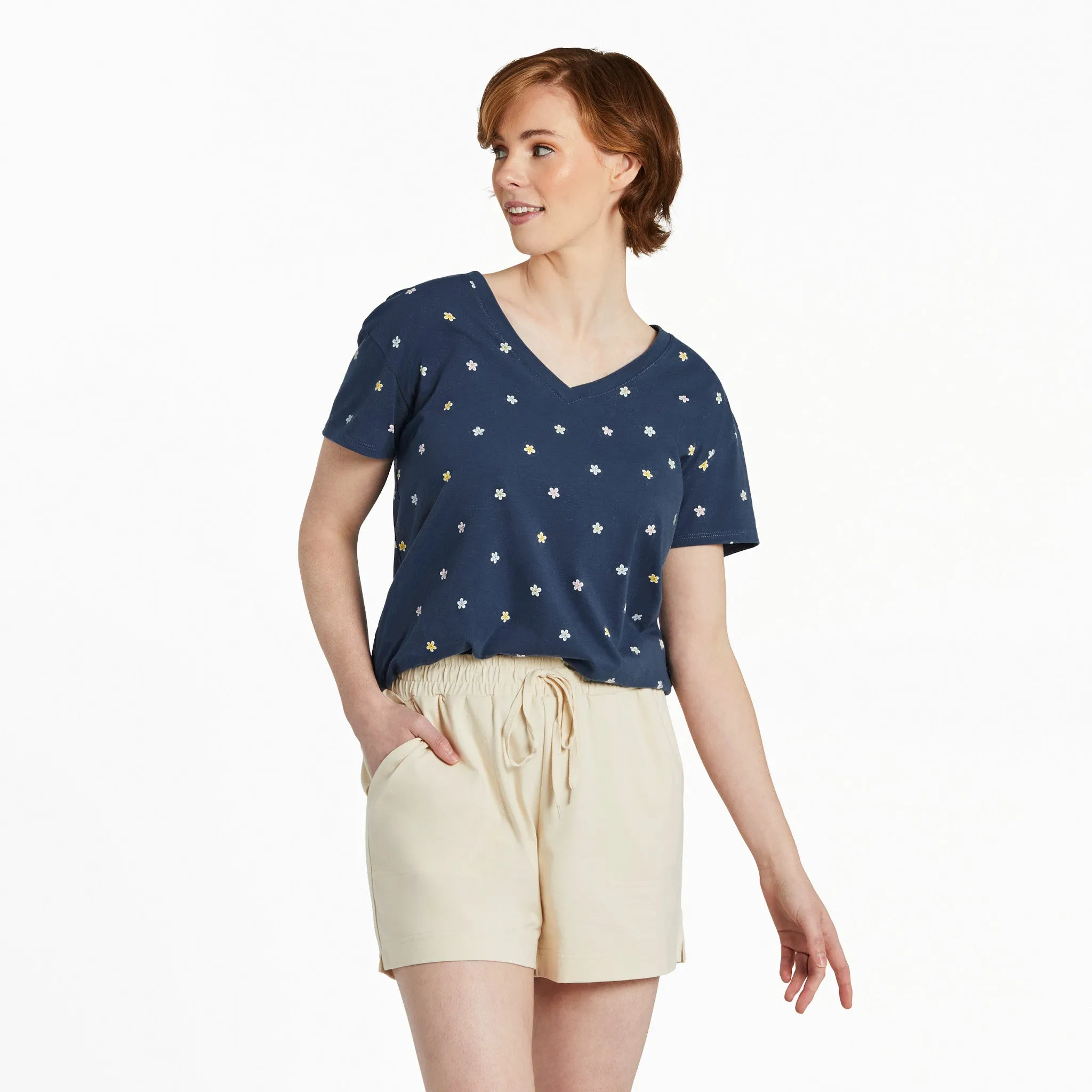 Women's Daisy Ditsy Pattern Crusher-LITE Easy Vee Life is Good