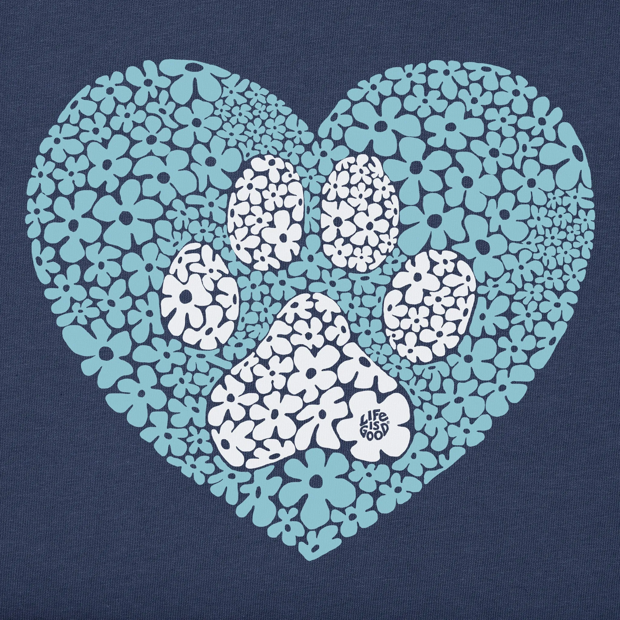 Women's Daisy Heart Paw Short Sleeve Vee Life is Good