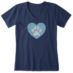 Women's Daisy Heart Paw Short Sleeve Vee Life is Good