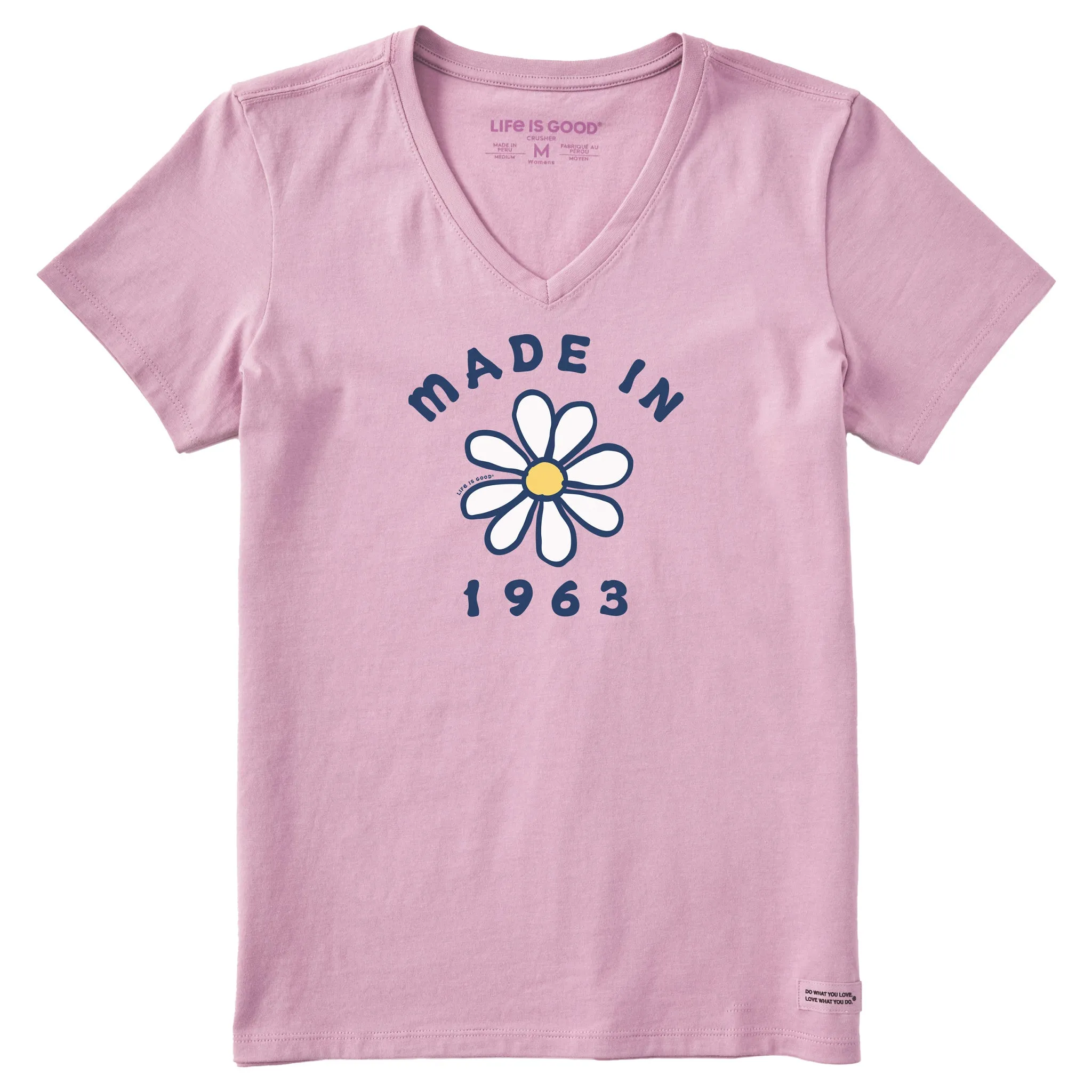 Women's Daisy Made in 1963 Short Sleeve Crusher Vee Life is Good