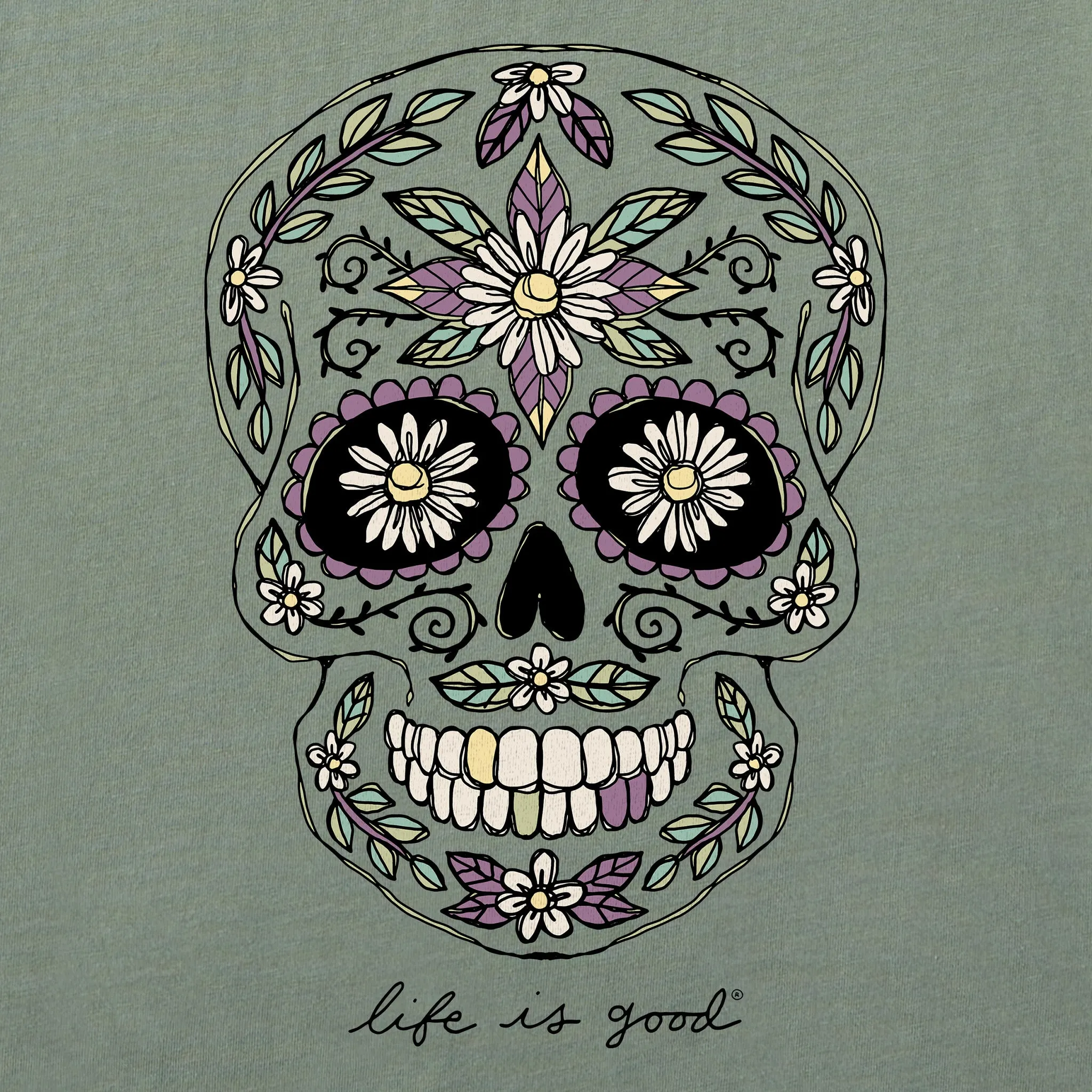 Women's Daisy Skull Short Sleeve Crusher Boxy Tee Life is Good