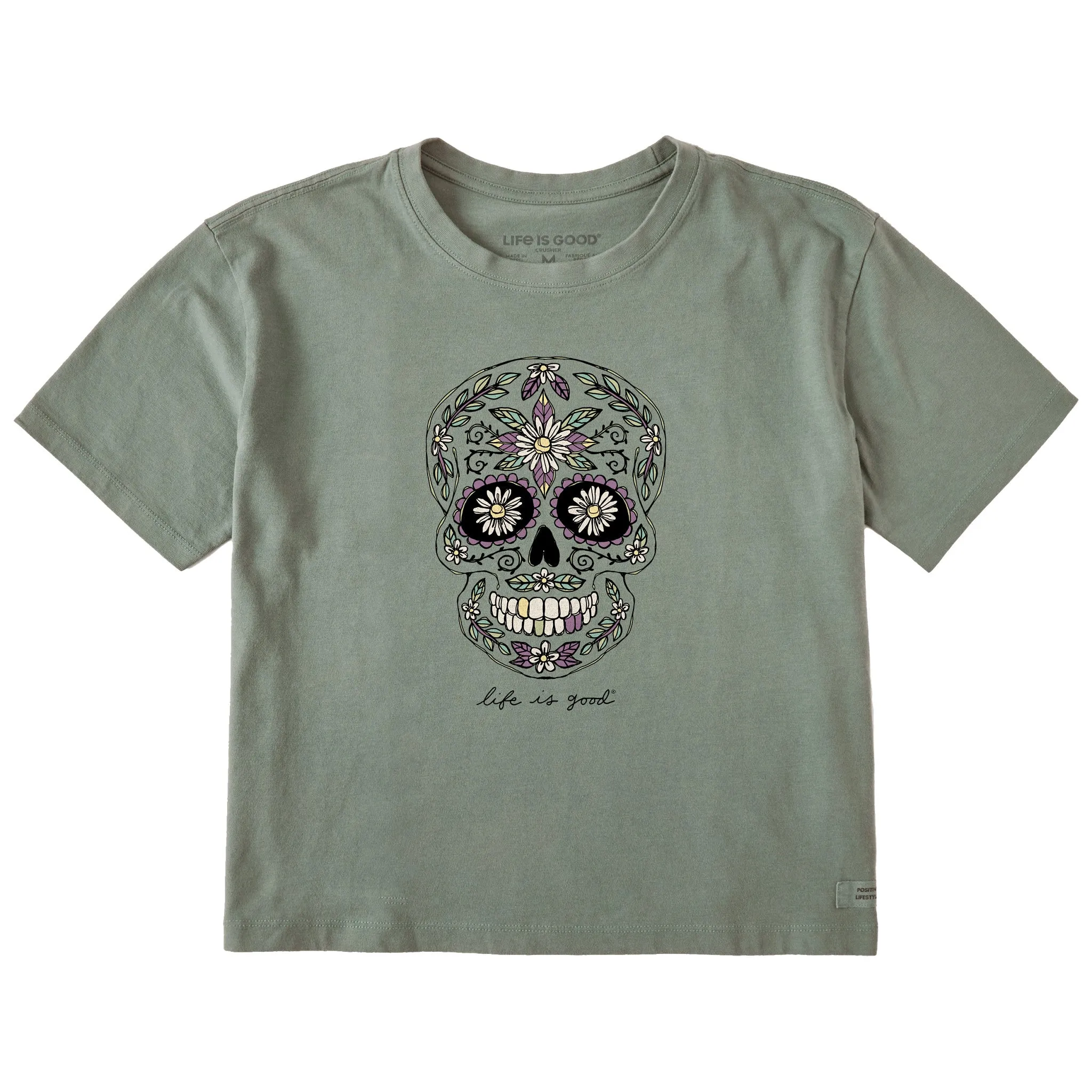 Women's Daisy Skull Short Sleeve Crusher Boxy Tee Life is Good
