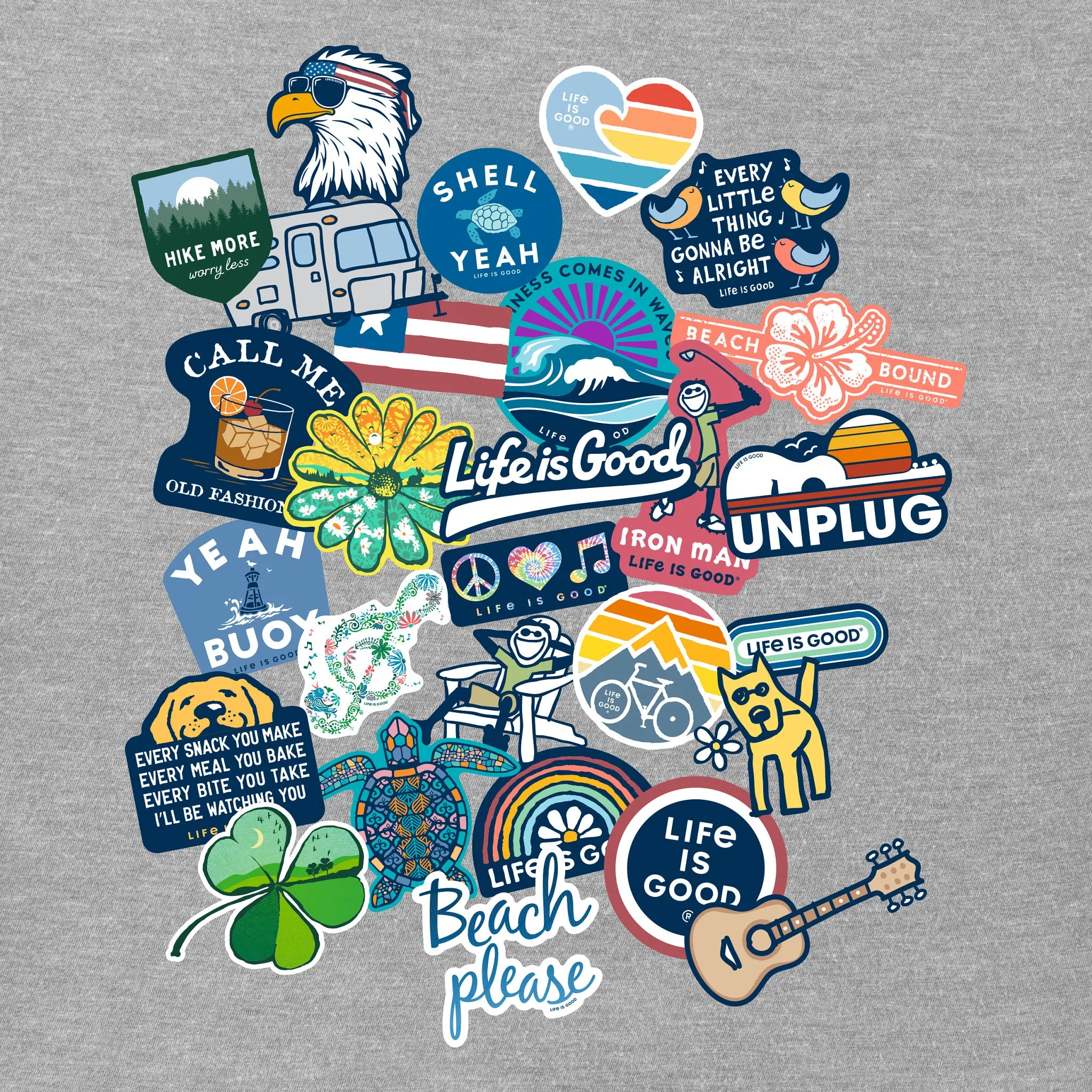 Women's Decal Collage Short Sleeve Crusher Tee Life is Good