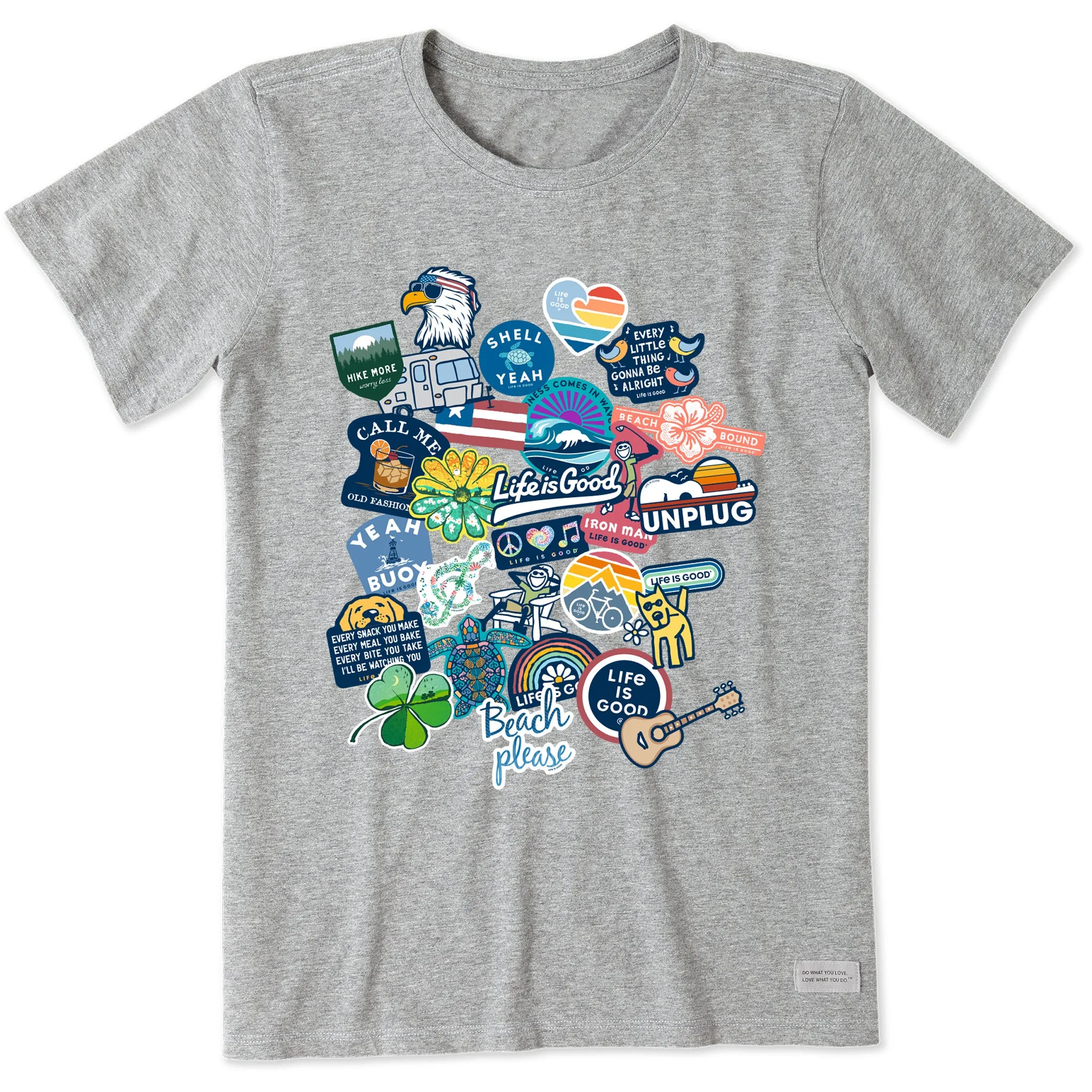 Women's Decal Collage Short Sleeve Crusher Tee Life is Good
