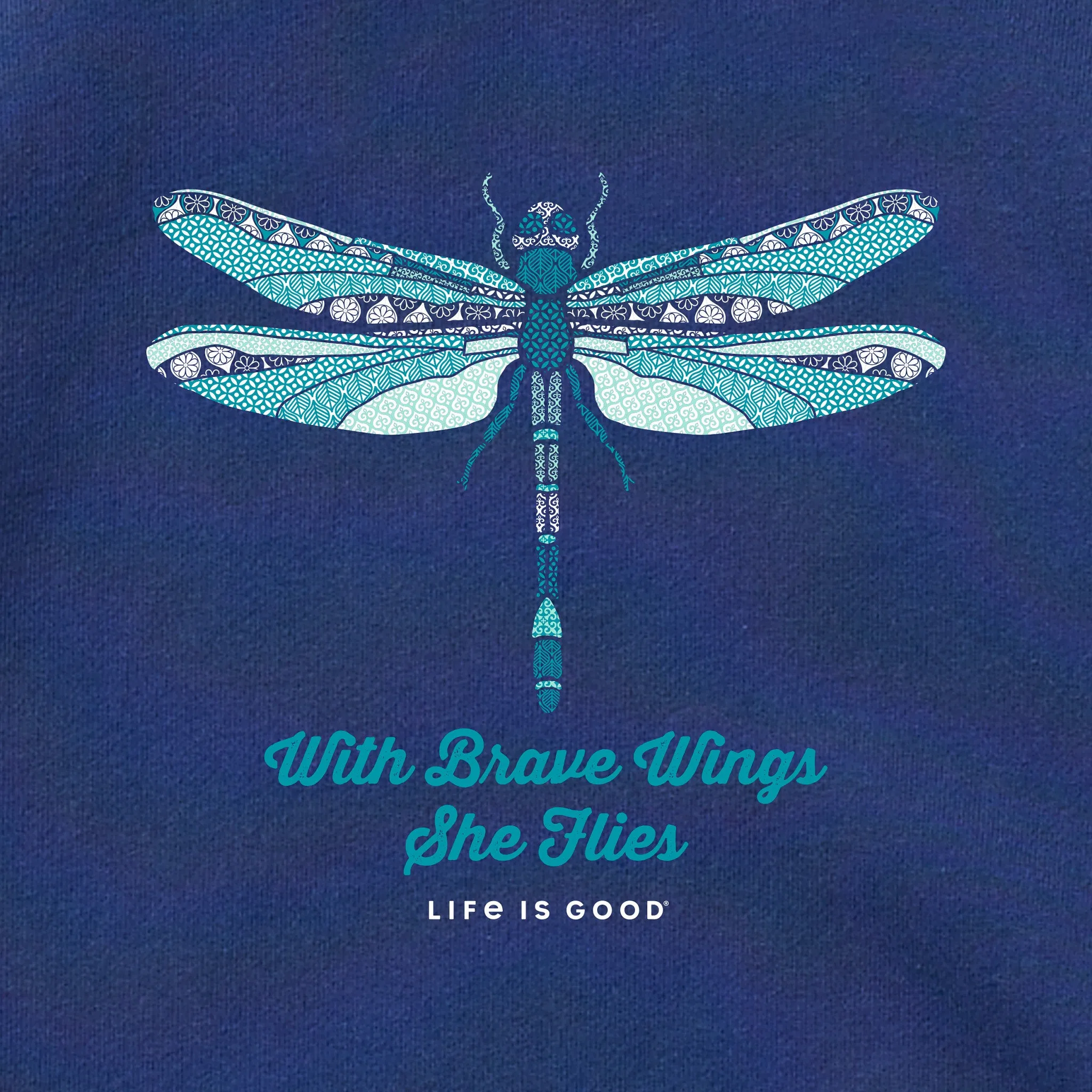Women's Detailed Dragonfly Simply True Fleece Crew Life is Good