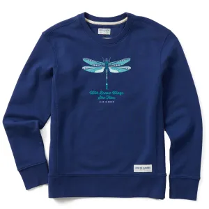 Women's Detailed Dragonfly Simply True Fleece Crew Life is Good
