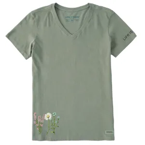 Women's Detailed Wildflower Garden Short Sleeve Crusher Vee Life is Good