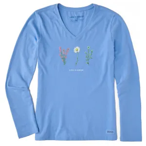 Women's Detailed Wildflowers Long Sleeve Crusher Vee Life is Good