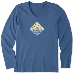 Women's Diamond Waves & Sun Long Sleeve Crusher Vee Life is Good