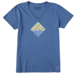 Women's Diamond Waves & Sun Short Sleeve Crusher Vee Life is Good
