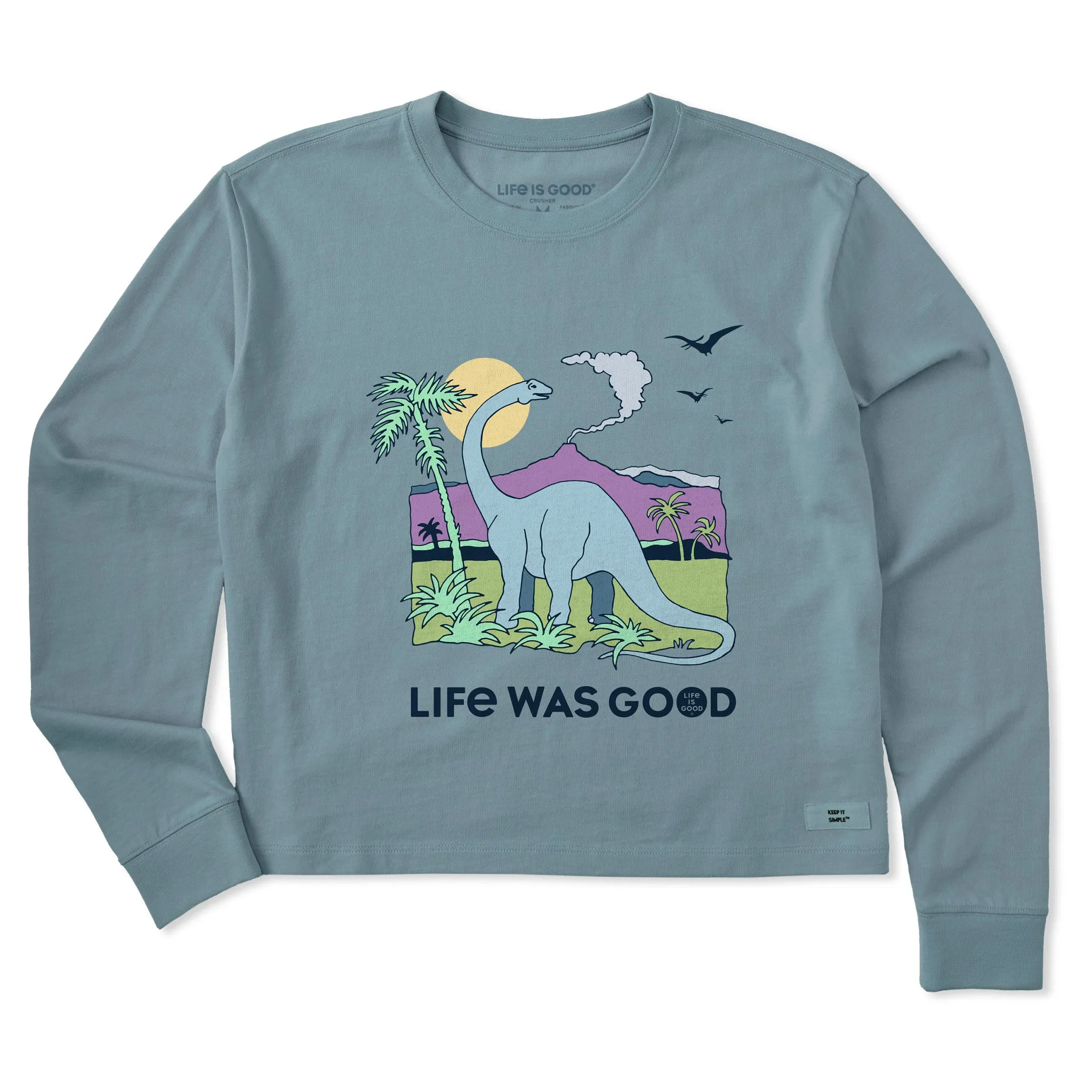 Women's Dinosaur Life was Good Long Sleeve Crusher Boxy Tee Life is Good