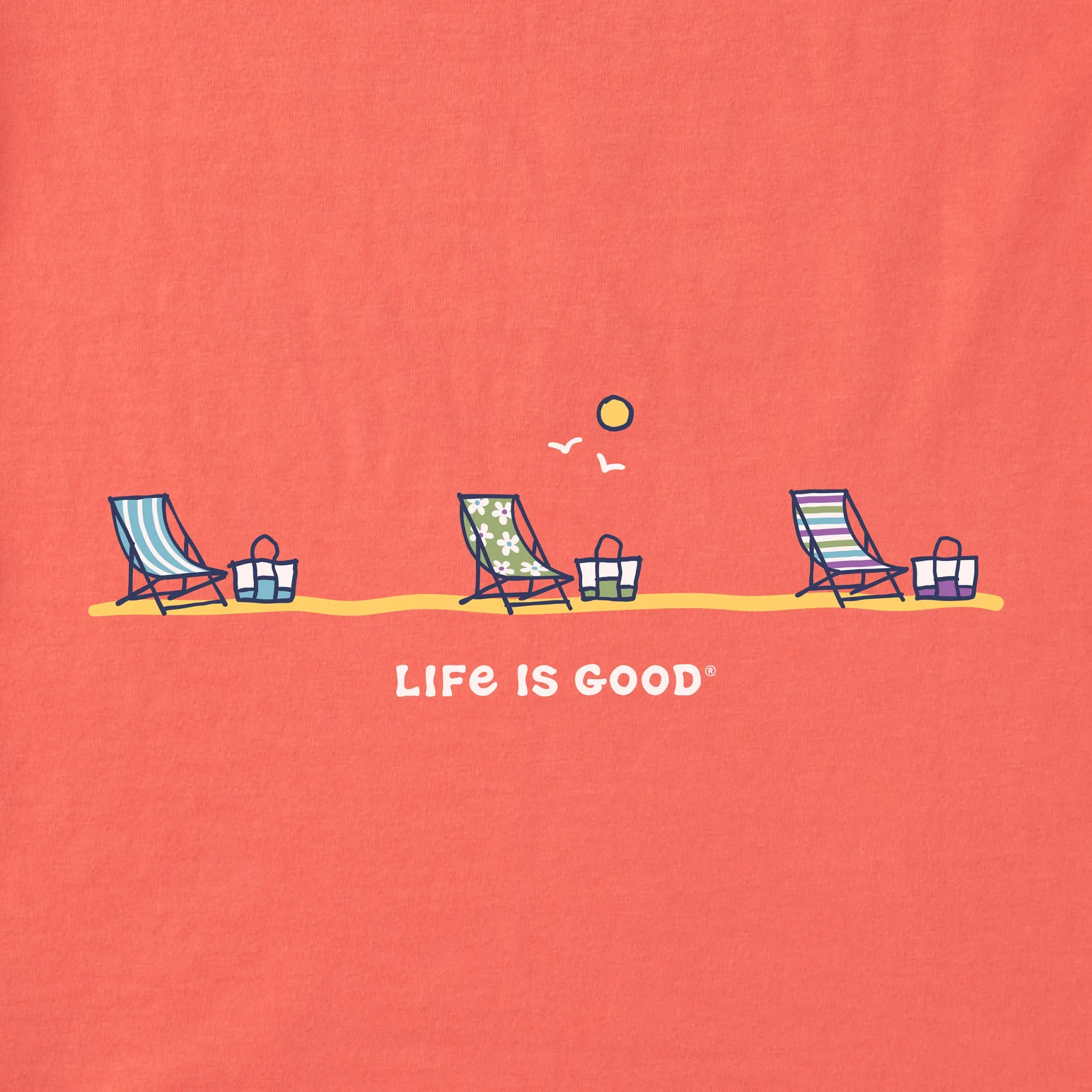 Women's Distanced Beach Chairs Short Sleeve Crusher Vee Life is Good