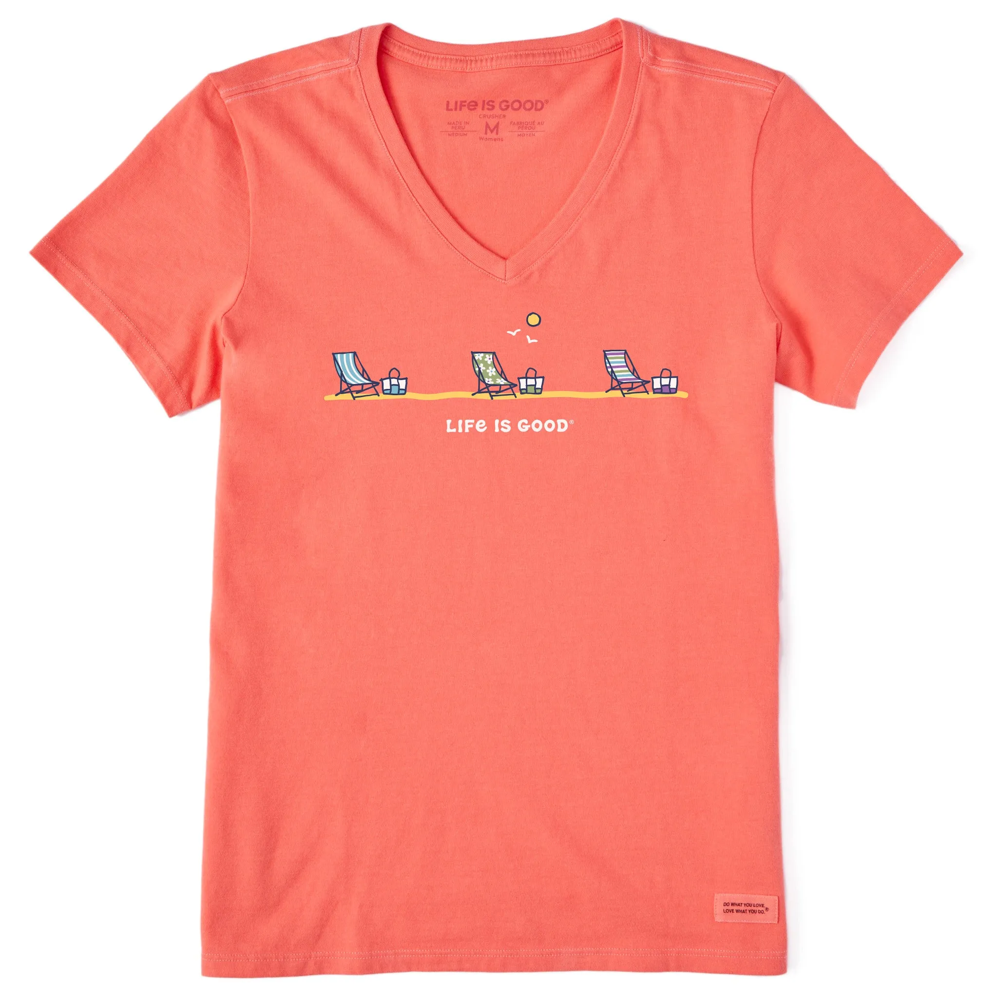 Women's Distanced Beach Chairs Short Sleeve Crusher Vee Life is Good