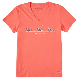 Women's Distanced Beach Chairs Short Sleeve Crusher Vee Life is Good