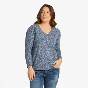 Women's Ditsy Floral Pattern Long-Sleeve Crusher-LITE Easy Vee Life is Good