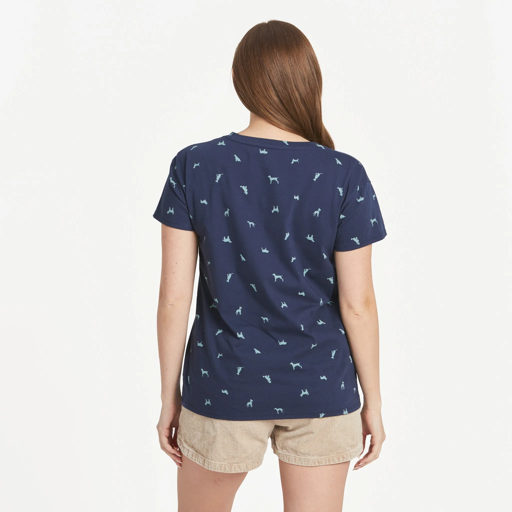 Women's Dog Ditsy Pattern Allover Print Short Sleeve Vee Life is Good
