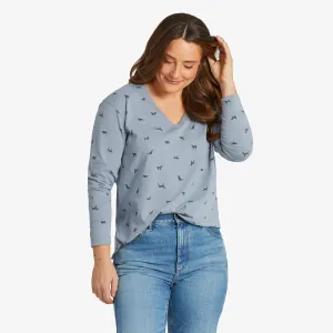 Women's Dog Ditsy Pattern Long-Sleeve Crusher-LITE Easy Vee Life is Good
