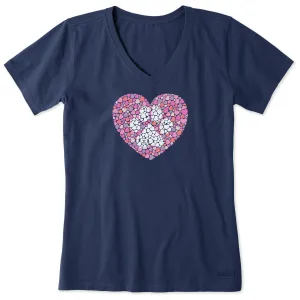 Women's Dog Paw Heart Short Sleeve Crusher-LITE Vee Life is Good